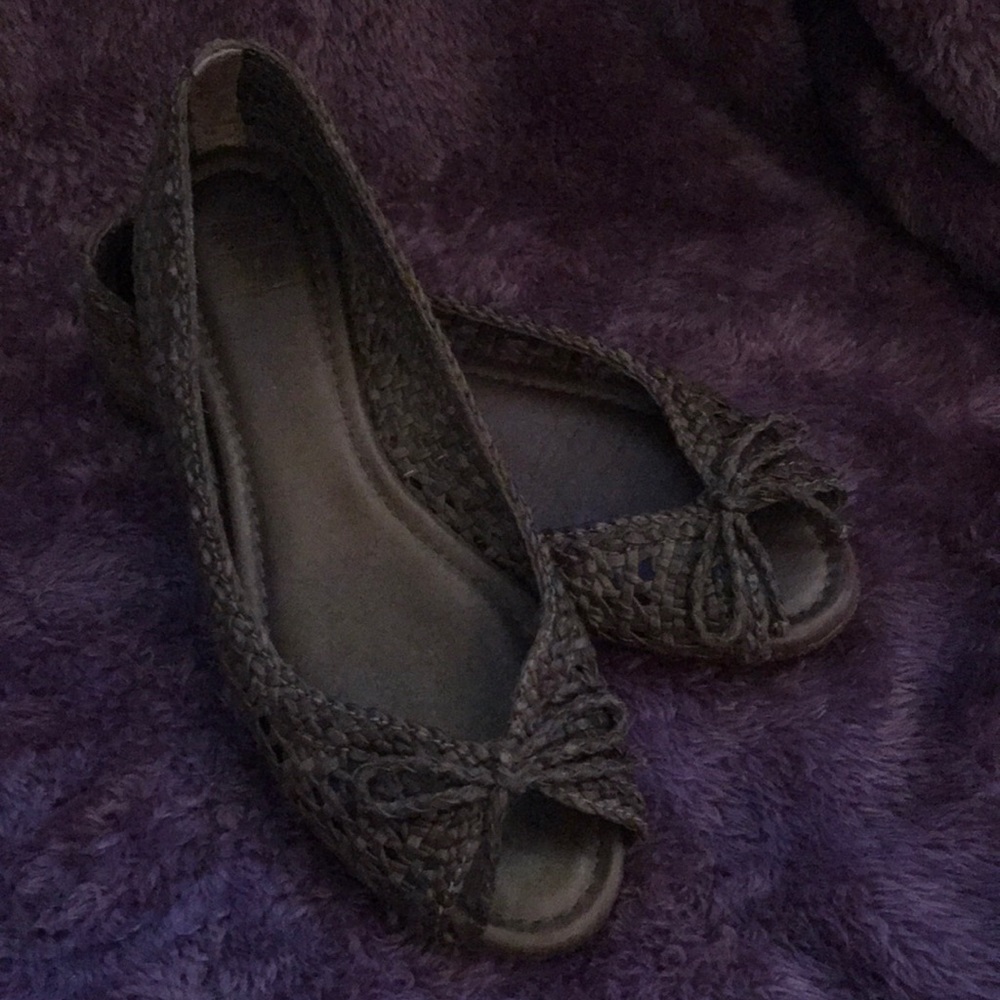 Frye Woven Leather Peep Toe Flats